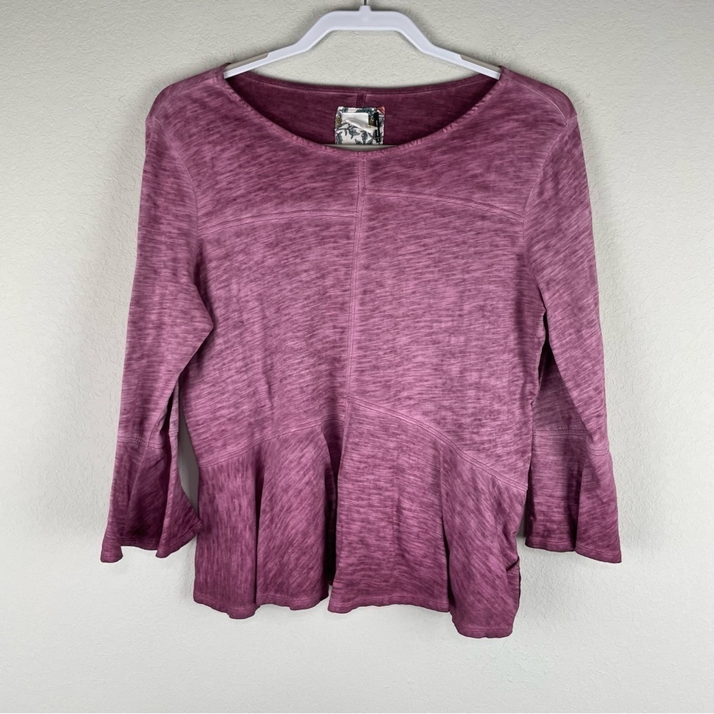 Akemi + Kin Dark Pink Purple Half Bell Sleeve Ruffle Peplum Top Size Small